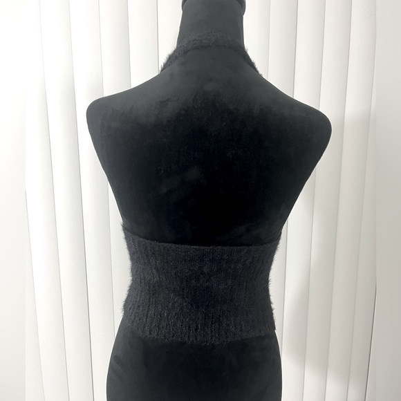 THE RAGGED PRIEST Bug Fuzzy Eyelash Ribbed Knit Halter Crop Top Zip Up Black S - Picture 7 of 12